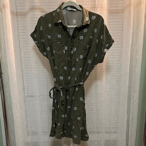Sonoma Olive Green Floral Shirt Dress